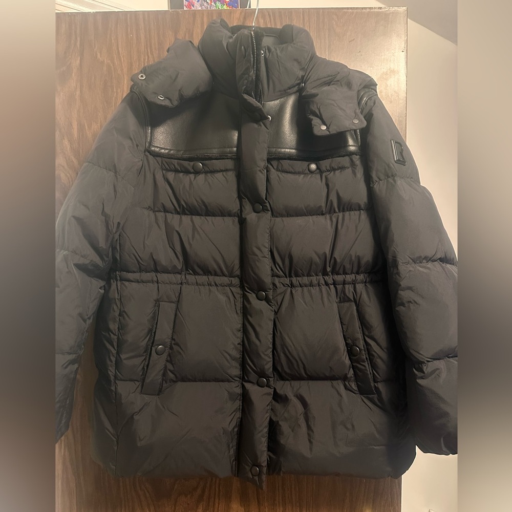 Rudsak Black Puffer Jacket with Leather Accents XL